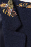 Navy Notched Lapel One Button Embroidered Men's Blazer