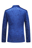 Peak Lapel Jacquard 2 Piece Blue Double Breasted Men's Suits