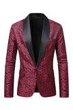 Dark Red Jacquard Shawl Lapel Men's Prom Blazer