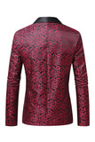 Dark Red Jacquard Shawl Lapel Men's Prom Blazer