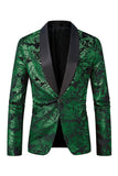 Green Shawl Lapel One Button Jacquard Men's Prom Blazer