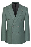 Grey Green 2 Piece Double Breasted Peak Lapel Men's Formal Suits