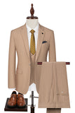 Beige Striped 3 Piece Notched Lapel Men's Suits