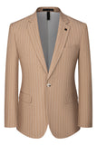 Beige Striped 3 Piece Notched Lapel Men's Suits