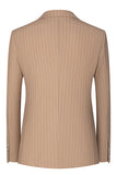 Beige Striped 3 Piece Notched Lapel Men's Suits