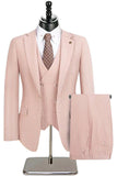 Beige Striped 3 Piece Notched Lapel Men's Suits