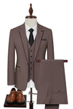Taupe 3 Piece Slim Fit Notched Lapel One Button Men's Formal Suits