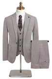 3 Piece Slim Fit Notched Lapel Men's Grey Suits