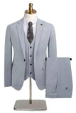 3 Piece Slim Fit Notched Lapel Men's Grey Suits