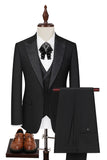 Slim Fit 3 Piece Peak Lapel Men's Black Suits