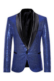 Sparkly Blue Shawl Lapel One Button Men's Prom Blazer