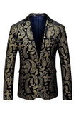 Men's Black Golden Notched Lapel Printed Blazer