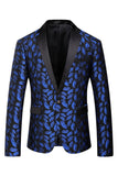 Blue Printed Notched Lapel Men's Blazer