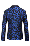Blue Printed Notched Lapel Men's Blazer