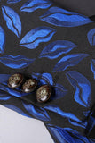 Blue Printed Notched Lapel Men's Blazer