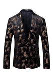 Men's Black Golden Printed Notched Lapel Prom Blazer
