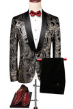 Black Silver Shawl Lapel Printed Men's Suits