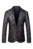 Black Printed Notched Lapel Men's Prom Blazer