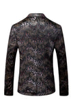 Black Printed Notched Lapel Men's Prom Blazer