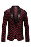 Black Red Shawl Lapel Printed Prom Blazer