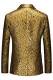 Sparkly Golden Notched Lapel Texture Prom Blazer