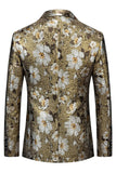 Golden Printed Floral One Button Prom Blazer