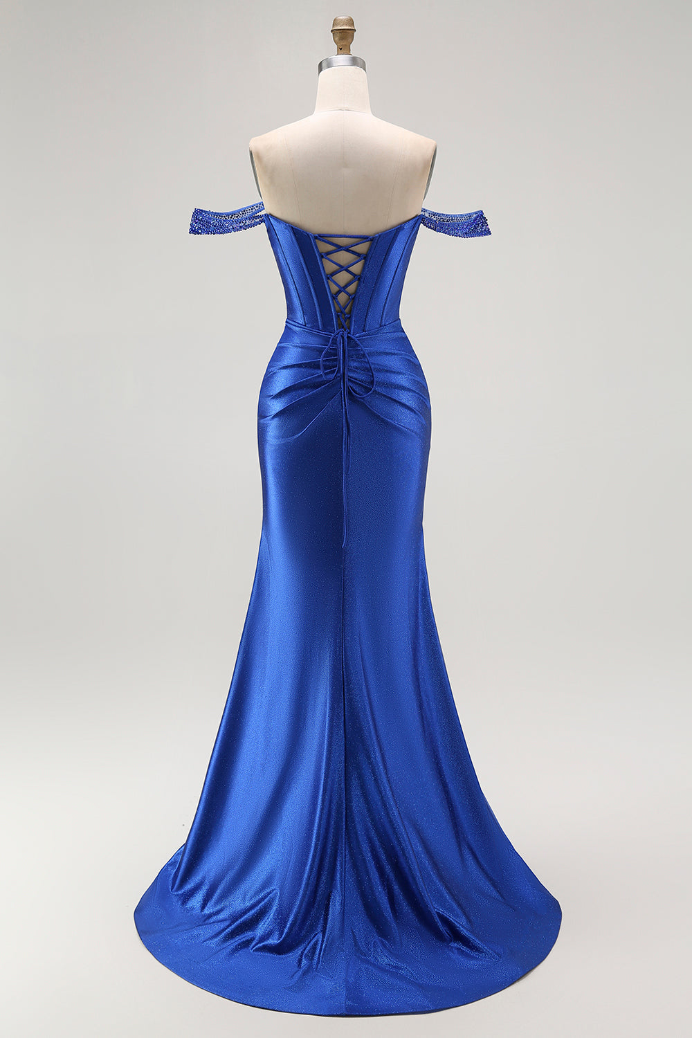 Zapaka Women Royal Blue Long Prom Dress with Beading Mermaid Off The Shoulder Corset Formal Dress with Slit ZAPAKA UK Zapaka Women Royal Blue Long Prom Dress with Beading Mermaid Off The Shoulder Corset Formal Dress with Slit ZAPAKA UK