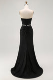 Black Mermaid Strapless Corset Long Prom Dress with Beading