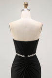Black Mermaid Strapless Corset Long Prom Dress with Beading