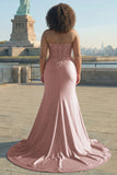 Blush Appliqued Sweetheart Corset Mermaid Long Plus Size Prom Dress with Slit