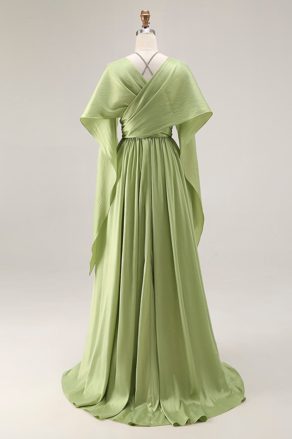 Zapaka Women Sage Green Satin Long Evening Dress with Slit A Line Corset Keyhole Formal Dress With Cap Sleeves ZAPAKA UK Zapaka Women Sage Green Satin Long Evening Dress with Slit A Line Corset Keyhole Formal Dress With Cap Sleeves ZAPAKA UK