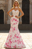 White Fuchsia Flower Lace Corset Mermaid Long Prom Dress