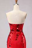 Red Strapless Mermaid Beaded Side Slit Long Prom Dress with Mirror