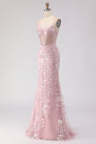 Sparkly Blush Mermaid Beaded Corset Long Prom Dress with Sequins