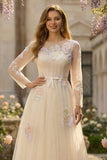 Lilac A Line Corset Sequins Tulle Long Prom Dress with Long Sleeves
