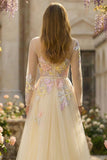 Lilac A Line Corset Sequins Tulle Long Prom Dress with Long Sleeves