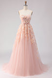 Off The Shoulder Blush A-Line Beaded Tulle Long Prom Dress with Removable Sleeves