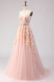 Off The Shoulder Blush A-Line Beaded Tulle Long Prom Dress with Removable Sleeves