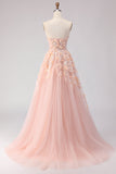 Off The Shoulder Blush A-Line Beaded Tulle Long Prom Dress with Removable Sleeves