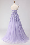 Purple Off The Shoulder Beaded A-Line Tulle Long Prom Dress with Removable Sleeves