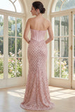 Blush Mermaid Sweetheart Corset Sequin Long Prom Dress with Beading