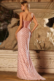 Sweetheart Mermaid Blush Corset Beaded Long Prom Dress with Sequins