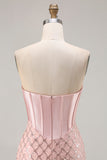 Blush Mermaid Sweetheart Corset Sequin Long Prom Dress with Beading