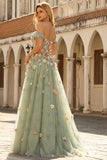 Champagne Off The Shoulder Floral A-Line Convertible Long Prom Dress