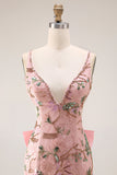 Fitted Beaded Open Back Sequins Long Floral Prom Dress with  Detachable Bow