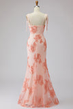 Light Blue Spaghetti Straps Mermaid Maxi Dress with Floral Embroidery