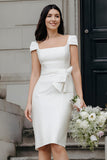 Ivory Bodycon Square Neck Midi Wedding Dress