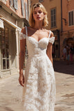 Ivory Lace Cold Shoulder A Line Wedding Dress
