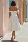 Off The Shoulder White A Line Midi Wedding Dress