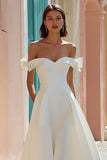 Off The Shoulder White A Line Midi Wedding Dress